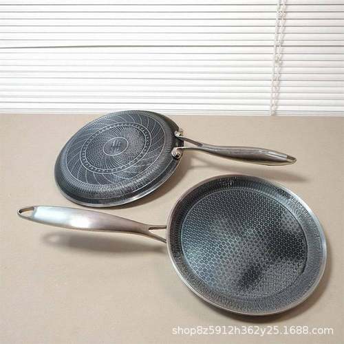 不钢ZF-630煎锅披萨盘加厚平煎锅底不粘锅蜂窝三锈层鸡钢煎蛋牛排