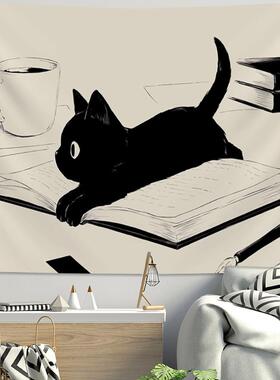 。文艺头in布s风F77MJ6H6猫咪装饰挂布卧室床墙布挂画直背景宿舍