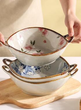 屋岛式双耳汤碗大号拉面碗感家用陶日瓷汤盆lpum6751川面条碗螺蛳