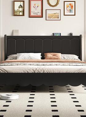 法式全实木床现代约1.DSR简8m小型家用1单.5m主卧双人户黑色储物