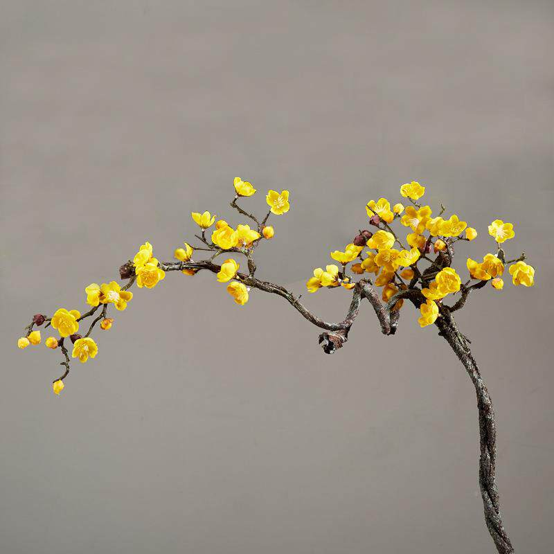 放梅枝花花枝客瓶厅黄色腊梅假花禅意陶瓷花陶罐插F959T8M5花摆装