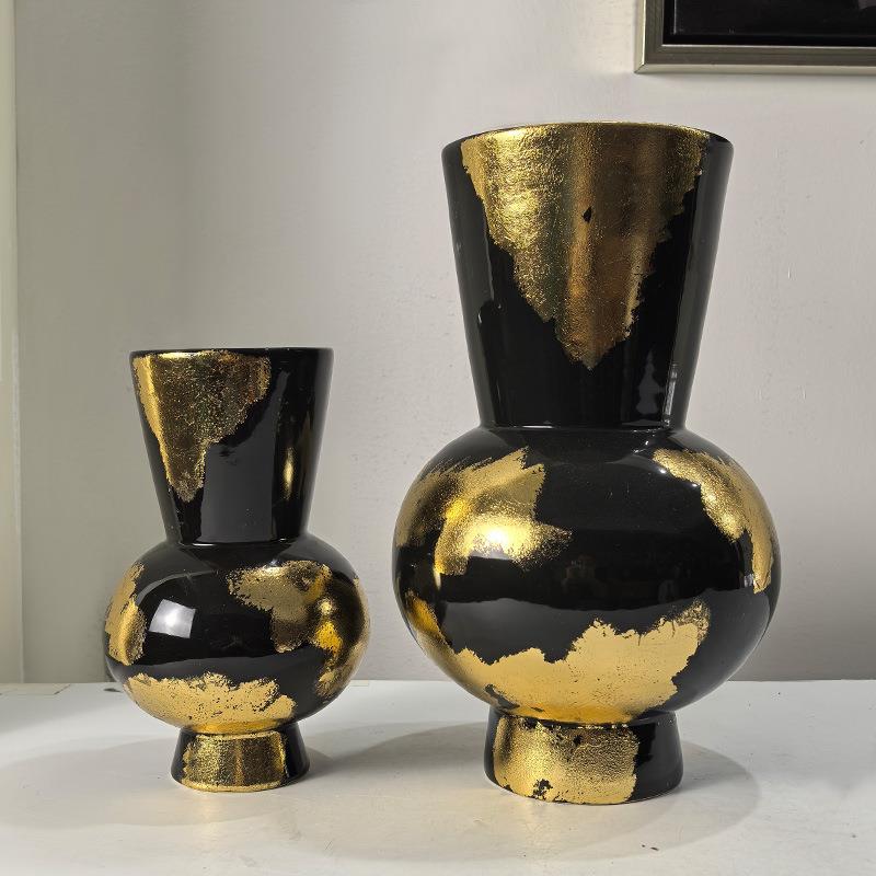 式轻奢金箔花意瓶摆件板样视房民宿客厅玄关电柜FNZ桌面软装插花