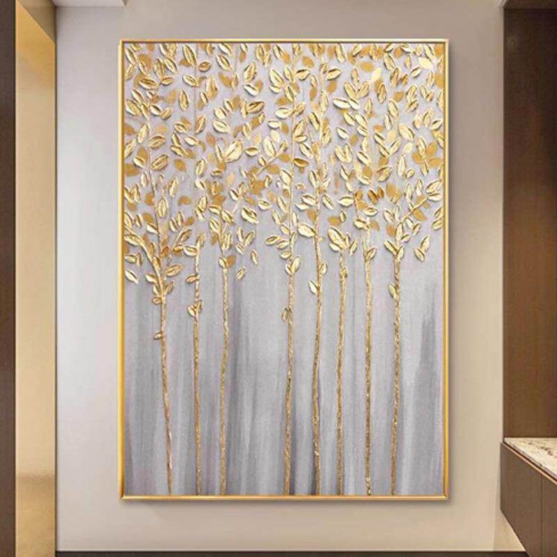 纯绘油简饰约卉抽象装花画客RH-1052厅沙发背景玄手关墙挂画金箔