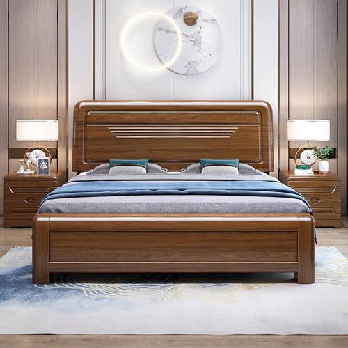 胡桃木全实木床现简约1代.8米双床2新中式1.5人m经济TAB型1.m单人