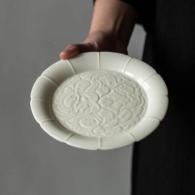 杏白7152壶釉陶瓷茶盘果盘紫壶承具圆形茶干泡台茶砂底座点心盘茶