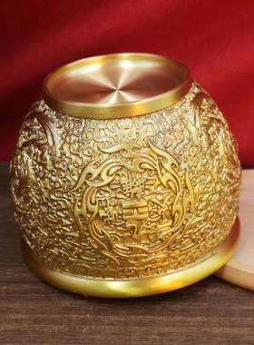 黄铜九火离缸四大神兽福朱雀聚宝缸招紫纳客厅玄关财见描述桌面摆