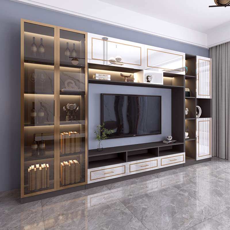 轻奢电视柜背景墙一体组合墙柜客厅收纳储物柜多功能电视机柜定