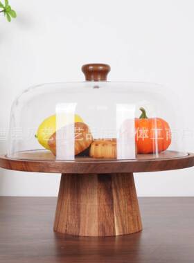 创托意实透明木盖盘餐厅相思木高脚C458甜品托盘家用木水果面质包