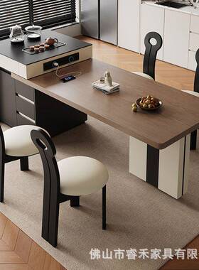 椅全实木岛台餐桌合家用体可伸WVU缩高组端一复古岩板岛台餐桌吃