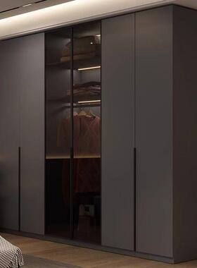 ENF级欧松板实木衣卧室家用现QJY一到顶黑色柜子代简约门储柜物衣