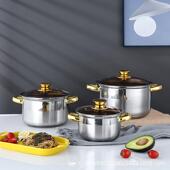 16cm20cm8016加钢厚不锈锅六件套厨大容量家用双耳汤房具锅炊