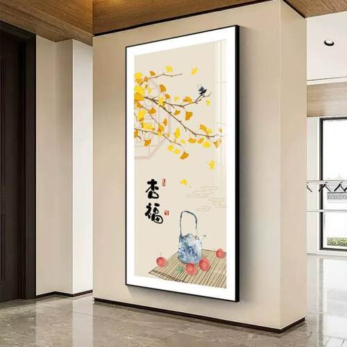 入户玄装饰现关代简约WNI过大气新中式暖居走廊道尽头挂画画竖版