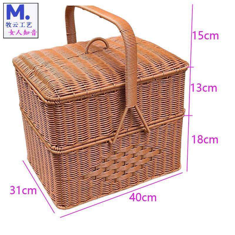 M12家用拜拜篮双层野242424餐篮拜专用方形手提篮子手神工编1织藤,收纳整理,脏衣篮,淘宝优惠券,粉丝福利购,淘宝优惠卷