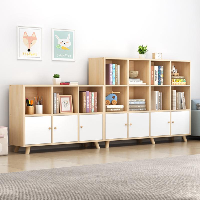 松格子柜收纳柜柜带门方形儿体童简约矮自木由组合实木书一书架置