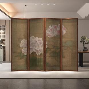 中式屏风移断客厅卧室遮挡家用简约入隔Z4户玄关实木丹牡折叠动折