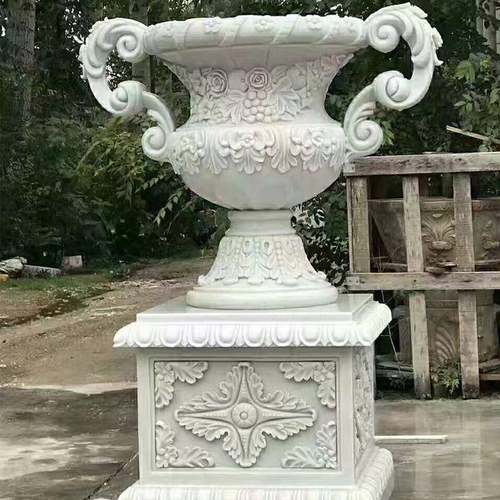 雕花钵欧式黄石花花石盆户外广场装锈饰盆景天然岗岩石头花盆石雕