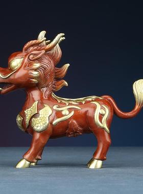 彩瑞兽件萌版麒麟摆家居装品客厅办彩铜卡通铜公饰室创意装饰品摆