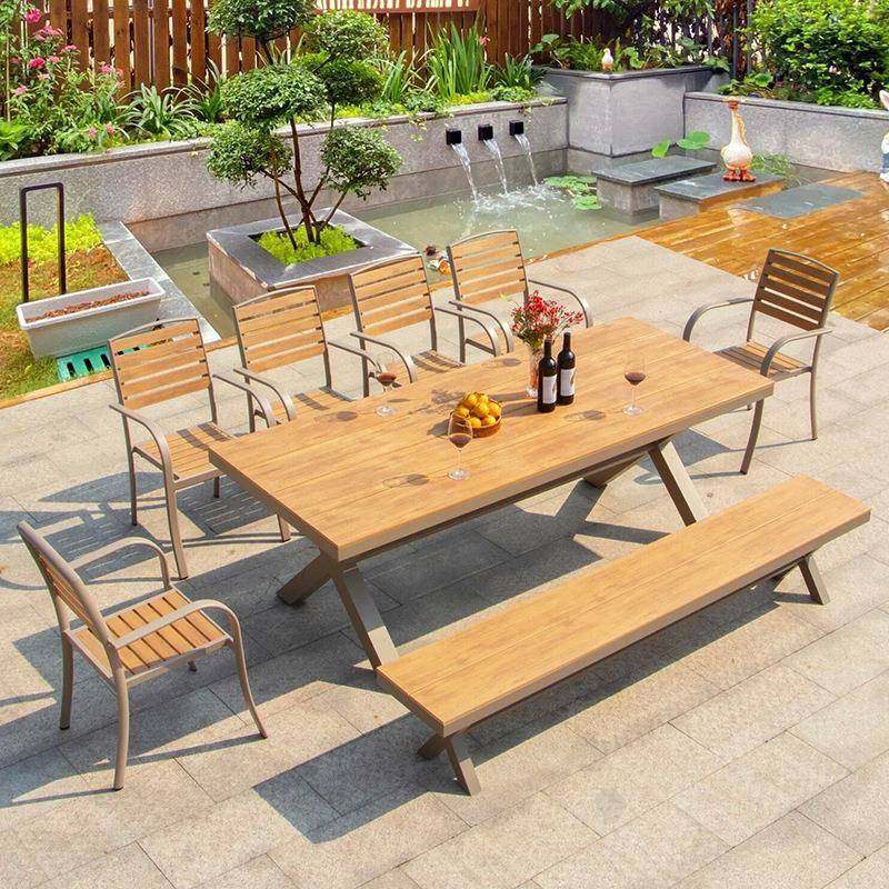 庭院桌椅花园露天台室外阳餐桌咖啡厅防腐印油木纹户塑木桌椅组合