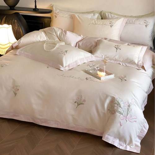 小清新纯棉100S澳棉四件套铃兰花刺绣全棉新款被套床单床上用品