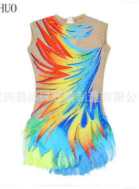 LIUHUO艺术体操服健美比赛技巧艺考服装专业表演竞技装蓝色BD373