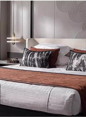 样板房床品简约设计师红色橙色黑水墨家具展厅床上用品12件套