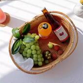 2849南藤编手提筐篮收纳水果野筐炊越篮零食篮便携茶具收纳筐水果