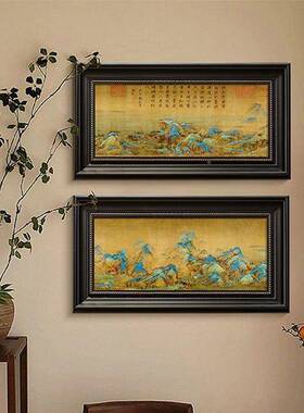 法中国风客氛厅轻奢高级围关中古风AOL山水式画玄欧式千里江山图