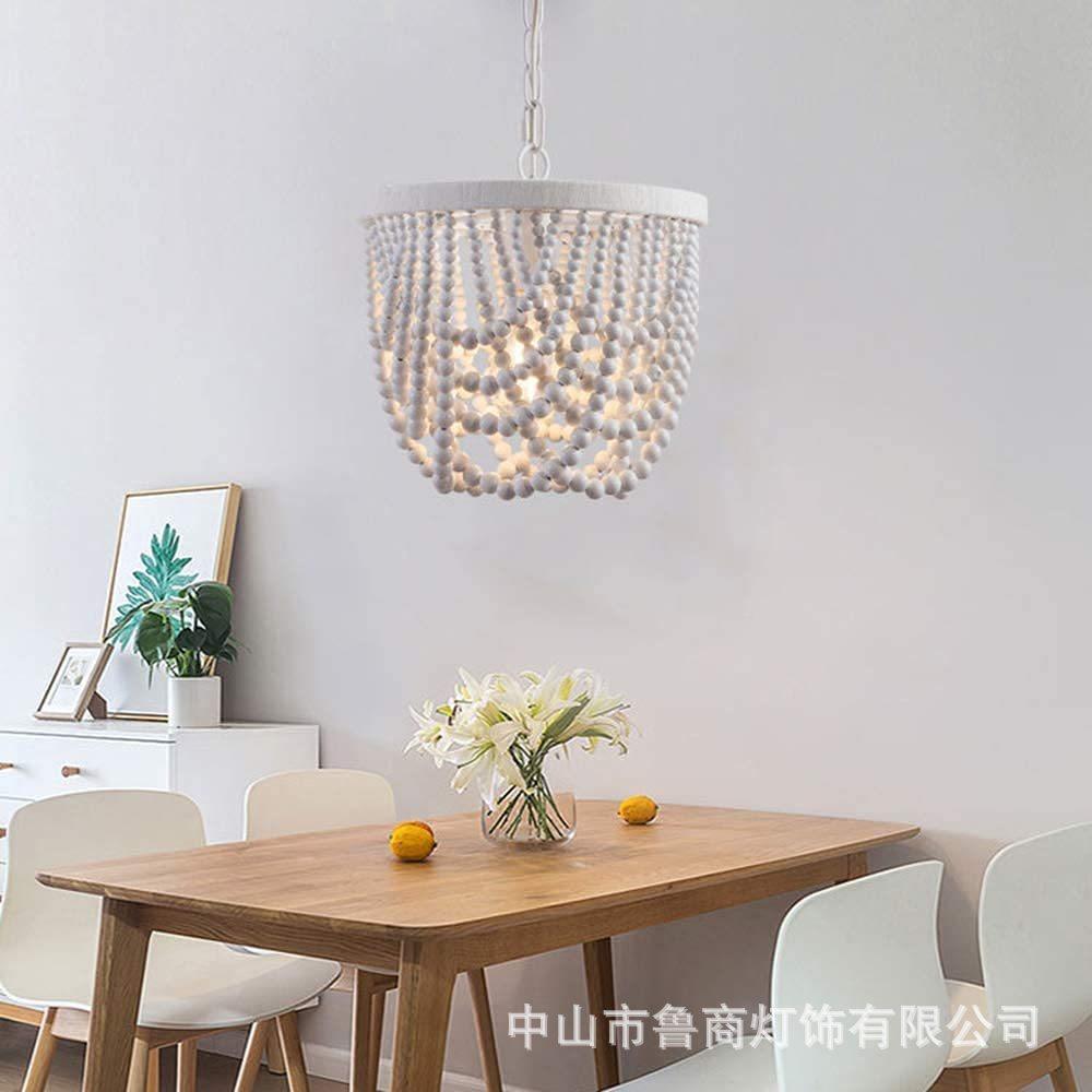 美式乡村木珠卧室吊灯复餐古风灯法式奶油客厅灯具厅简约主BO-005