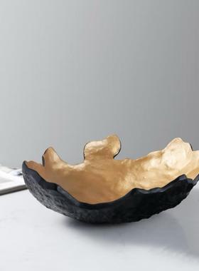 样新中式侘寂托盘板间金色果盘玄关匙摆收纳圆钥盘饰品件多GT-F15