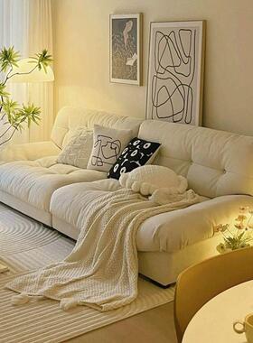 云朵沙新发款现代简AWY型约户奶油风客厅小直排双三人位懒人布艺