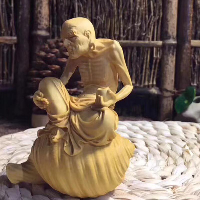 摆小雕叶黄杨木海螺苦行者黄杨木海木工艺摆手把件家居客厅书房饰