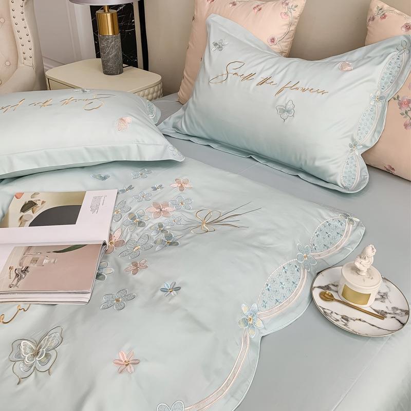 高端小清新100支长绒被棉YN2028四件套少女心立蝴蝶纯棉套床体单