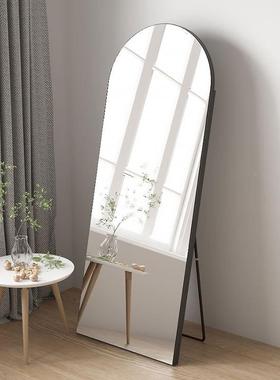DCF北欧落地全身镜圆形大镜子试服店衣镜家用黑色镜衣框穿镜落装