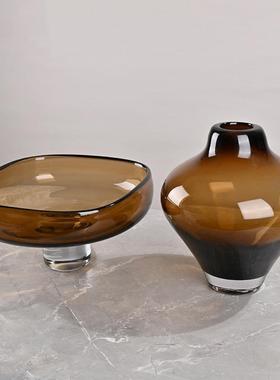 代轻现奢茶琉璃花瓶色果盘套装OHV摆件酒样店板间玄关桌面软装饰