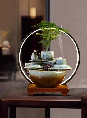来运转时循环流水财摆件办公室招业装饰礼品客开厅ZEN茶桌小型鱼
