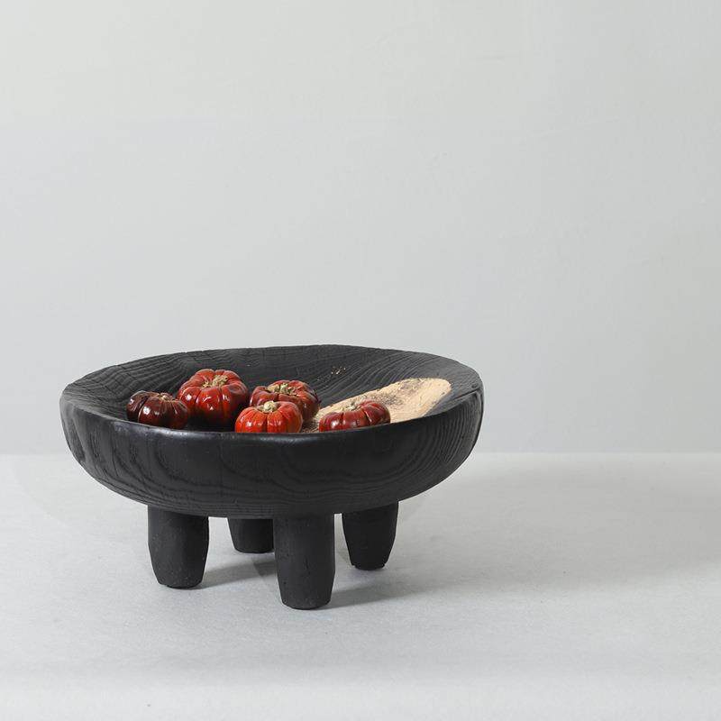 现代侘寂摆艺术脂仿炭化木纹样果盘装树饰艺术桌SCV面件板间售楼