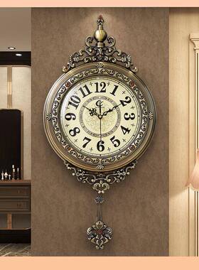 ?224新款欧式复古奢Fh(^lh(^客厅家0用挂美式轻钟表大钟气挂表挂