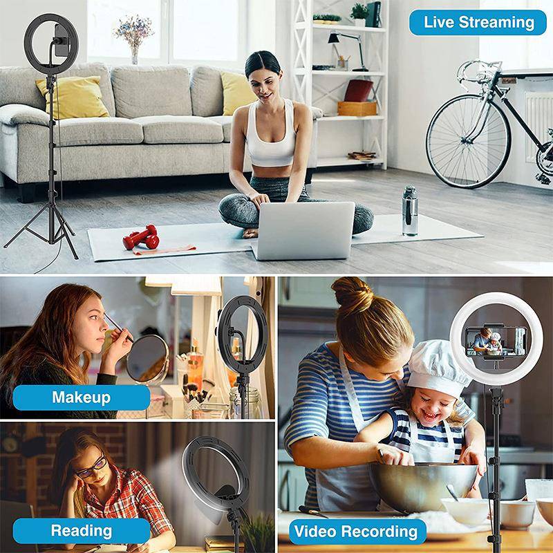 手直播地支架摄影落环形补光主播灯美颜拍照打光三脚机架1FUE2寸