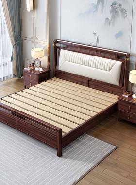 新中式乌金木实木床代轻奢软包储双人大床现1.卧8FEU米主高端物婚