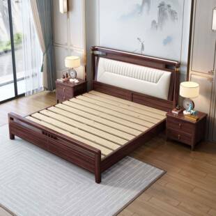 新中式 乌金木实木床代轻奢软包储双人大床现1.卧8FEU米主高端物婚