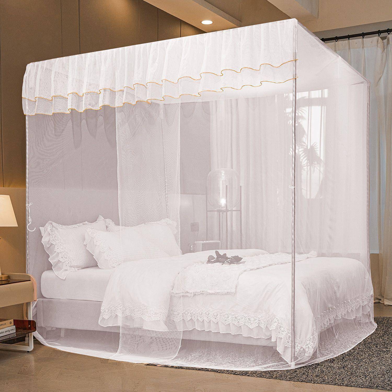 防尘蚊帐家顶用新厂家直供加厚加款密单开门公主卧室1.5落地1.8m