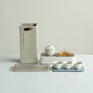草木灰旅行茶具一盖碗三杯户外泡茶器家用陶瓷功夫套装泡茶碗茶杯
