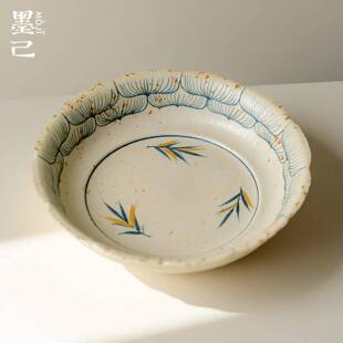 墨己焦糖釉手绘竹子仿古陶瓷壶承茶道配件干泡盘茶点盘家用水果盘