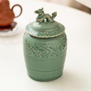 越窑青瓷中式 仿古茶叶罐密封罐携家用防陶潮瓷茶叶储存罐罐子OJI