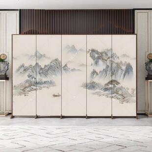 中式山水屏985风隔断厅实装折叠办公室玄关移客动遮挡饰移简易木v