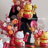 花语招猫DWY福桶迁开业庆摆件大麦招财猫财花喜艺手工diy资乔材