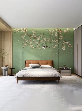 硬包装背景墙花鸟绣卧室的主卧客厅新室的中BUQ国风床边无缝花墙