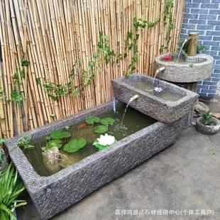 厂家石景头水养鱼池庭摆院景观石槽DRD流水件庭院水景造槽装 饰老
