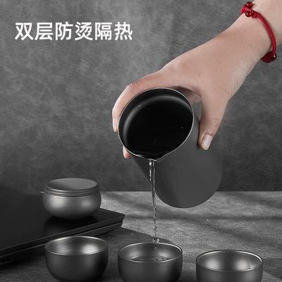 纯钛二双层快客杯一壶三户五杯高档泡茶器具外超轻便携旅sf56行茶
