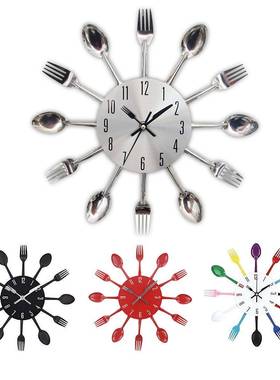 客创餐厅金属刀叉挂钟3981厅家用约时简钟静音石英钟表挂墙艺术挂